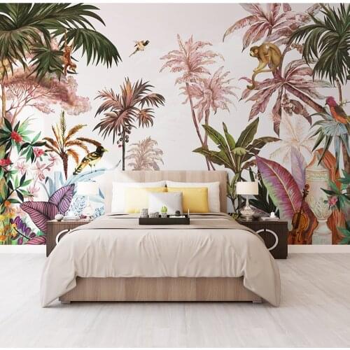 Bacal Safari Removable 3d Wallpaper Non woven tropical wall mural Tropical Jungle Animals 5D flower mural wallpaper