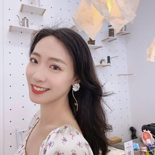 Earrings Trendy Fashion Small Daisy Earrings Long Asymmetry Enamel Drop Earring Flowers Tassel Dangle Earrings for Women