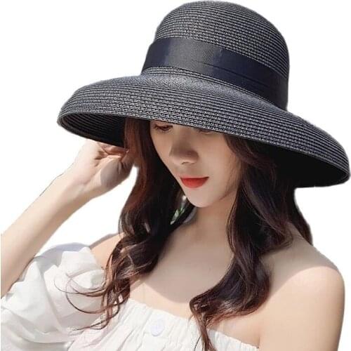 Summer Women Ladies Outdoor Casual Hepburn Stylish Dome Sun hat Girl Large brim Straw hat Sunscreen Visor Caps With Bow Ribbon