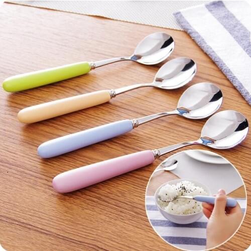 Stainless Steel Tableware Large Spoon 4 Pcs/Lot Candy Color Long Ceramic Handle Spoon