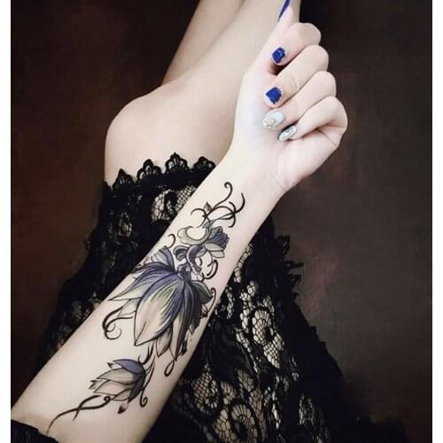 Tattoo sticker women lotus Flower Waterproof Temporary Tattoo Stickers Sexy Body Art Fashion transferable tattoos Women Men Girl