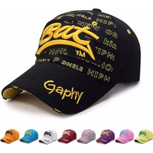 New Vintage Broken Hole Letter BAT 3D Embroidery Cap Casual Outdoor Baseball Cap For Men Women Snapback Caps Sun Hat Bone Garros
