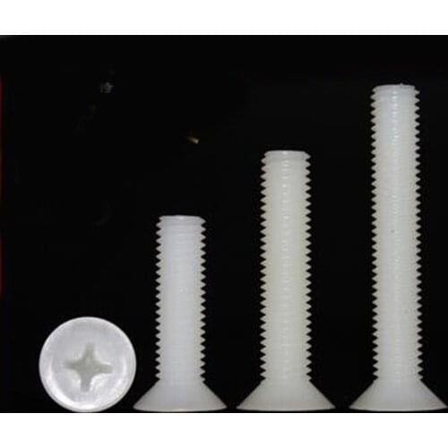 70pcs M3 Pa66 Phillips Countersunk Head Nylon Screws White Plastic Acid Alkali Resistance Insulated Bolt 5mm-25mm Thread Length