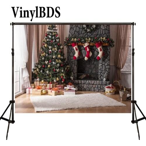 VinylBDS Photography Backdrops Christmas Backdrop Decorative Stone Fireplaces Background Room Backdrop Color Socks Backdrop