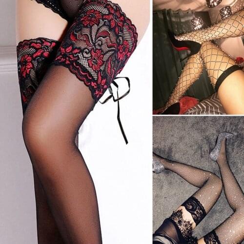 Women Nylon Stocking Female Sexy Lingerie Mesh Fishnet Stockings Bling Shiny Transparent Thigh High Over Knee Stockings Ladies
