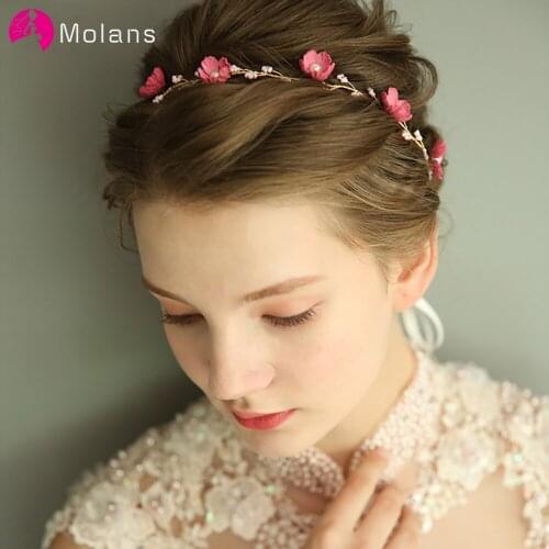 Molans Bridal Wedding Hair Accessories Elegant Pearl Headband Tiara Ribbon Flower Headpiece Bridesmaid Wreath Women Hair Jewelry