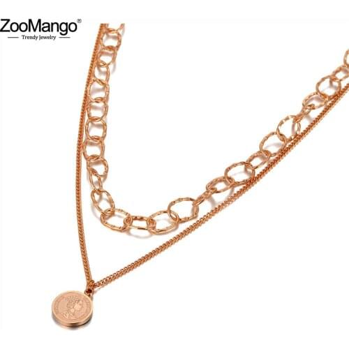 ZooMango Bohemia Stainless Steel Double-layer Choker Necklace Queen Charm Pendant Chain Link Jewelry For Women цепочка ZN20049