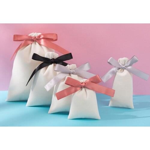 1PCS Random Color Velvet Drawstring Customized Jewelry Packaging Bowknot Custom Logo Pouches Gift Bags Flannel Cosmetic Bags