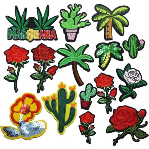 2PCS Romantic Rose Plum Cactus Sequin Coconut Clothing Embroidery Stripe Badge Brownie DIY Jeans Childrens Coat Stick