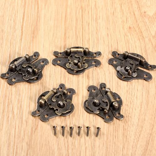 5Pcs Antique Bronze Iron Jewelry Gifts Box Padlock Hasps Latches Clasp Lock Decorative Drawer Wood Box Buckle Furniture Hardware