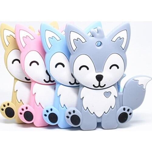 5 PCS Cartoon Fox Baby Teethers Teething Necklace Accessories Food Grade Animal Fox Teether Chewable Toy Newborn Shower Gifts