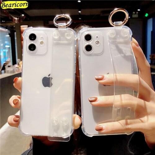 Wrist Strap Case for iPhone 11 Cases Airbag Shockproof Transparent Cover for iPhone 12 mini 11 Pro X Xs Max XR 7 8 Plus SE 2020