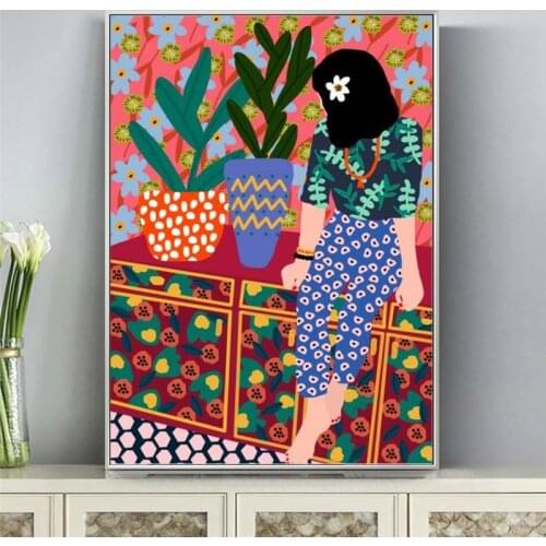 Hawaiian Girl On Balcony Cartoon Picture Poster And Prints Canvas Wall Art Paintig Modern Decor For Living Room wall decoration