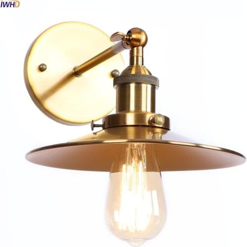 IWHD Antique Gold Rustic Wall Lamps Bathroom Stair Mirror Light Loft Decor Industrial Wall Lights For Home Lighting Wandlamp LED