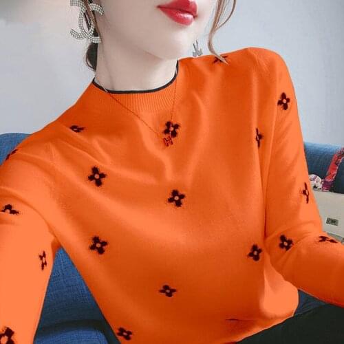 Delicate Embroidered Sweater Woman Spring Autumn New Slim Large Undershirt Students Han Version Long-sleeved Tops Women Clothing