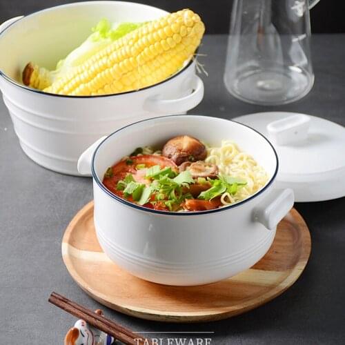 Creative Nordic Instant Noodle Bowl Pickled Cabbage Fish Bowl Binaural Household Soup Bowl Anti-scalding Stew Cup with Lid Europ