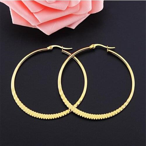 50mm 316 L Stainless Steel Circle Women Girls Hoop Earrings Vacuum Gold-color Vacuum Plating No Fade Anti-allergy