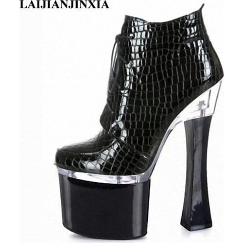 LAIJIANJINXIA New Zip Sexy Party Queen Womens Sexy 18CM Square High Heel Platform Shoes Ankle Boots Dance Shoes
