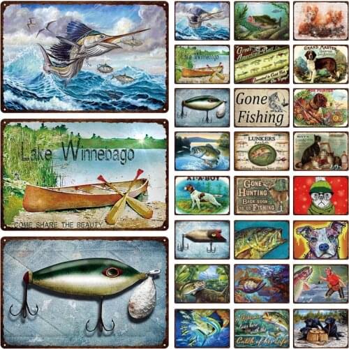 Go Fishing Metal Signs Vintage Rusted Shabby Art Decorative Plate Bar Garage Kitchen Wall Plaques Decor Tin Sign Man Cave Poster