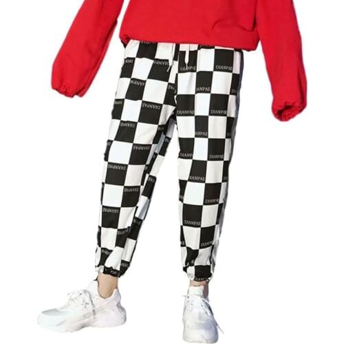 Fashion Mens Casual Hip Hop Reflective Loose Elastic Waist Jogger Ankle Harem Plaid Sports Pants Trousers For Male Streetwear