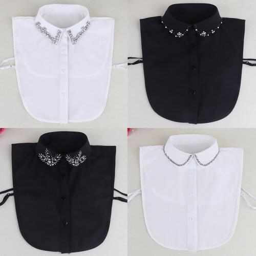 Fashion Ladies Fake Collar for Women Chiffon Fake Collar Rhinestone False Collar Lapel Detachable Button Half-Shirt Blouse Top