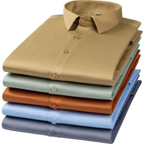 S~6XL Top Quality No Ironing Men Dress Shirt Long Sleeve No Trace Soft Cozy Pocket-less Formal Regular Fit Office Camisa Social