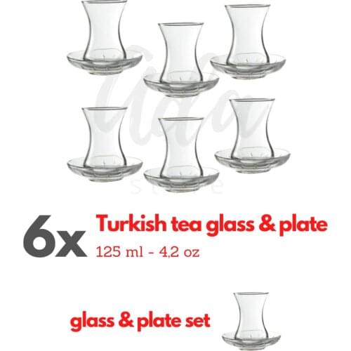 6 pcs Instant Turkish Style Authentic Tea Cup and Saucer Set Crystal Clear Cup Elegant Kitchen Dining Coffee Tea Brewing