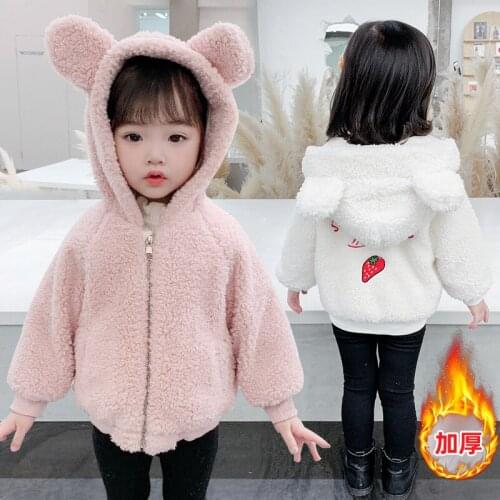 Baby Girls Autumn Winter Jackets Thicken Flannel Coats Thick plush Kids Warm Hooded Jackets zipper printing Children Outerwear