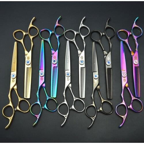 592# 2Pcs 6'' Left Hand Brand Purple Dragon Hairdressing Scissor TOPPEST JP 440C Cutting + Thinning Scissors Human Hair Scissors