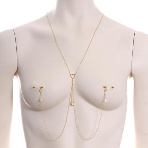 1pc Sexy Nipple Piercing Ring Chain Jewelry Clip For Women Gold And Silver Color Connecting Tassel Body Nipple Chains Piercing
