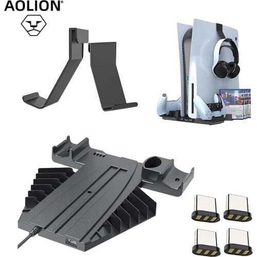 AOLION Host Multi-function Charging Base for PS5 Game Disc Storage Tray Handle Base Charger Bracket with Hook