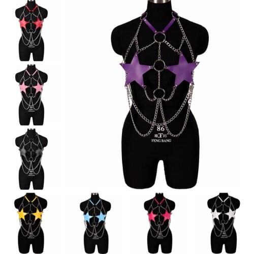 Pentagonal Chain Leather Punk Straps Chest Stylish Harness Fashion Body Bondage Gothic Dance Women Harness Belts Rave Wear
