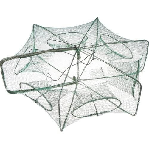 6 Holes Folded Portable Hexagon Fishing Net Network Casting Crayfish Catcher Fish Trap Shrimp Catcher Tank Cages Mesh Nets