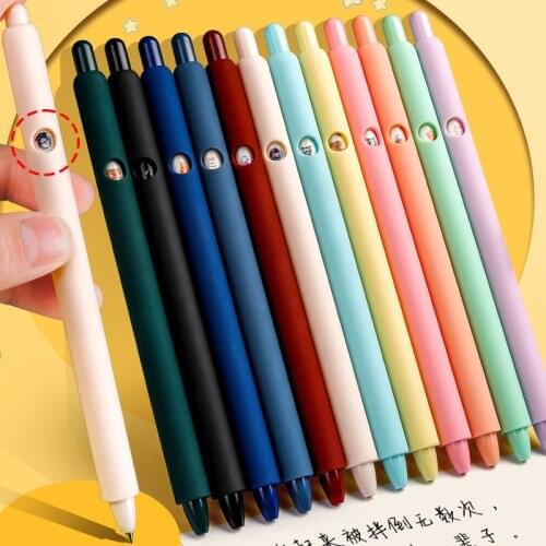 6pcs Click Type Cartoon Gel Pen Set Happy Bear Rabbit Girl Cute Candy Retro Color 0.5mm Ballpoint Pens for Writing School F224