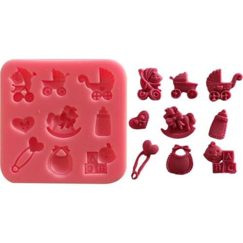 Facemile Baby Shower Party Stroller Hand Bottle Trojan Shape 3D Fondant Cake Silicone Mold Kitchen Candy Cake Decoration Tools