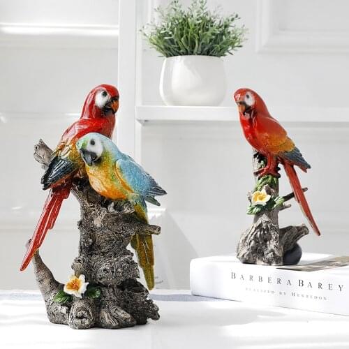 Retro Home Statues Sculpture Parrot Standing On The Tree Decoration Accessories Resin Bird Ornaments Home Decoration Gift