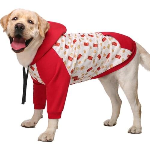 Big dog clothes hoodie – soft and warm dog hoodie sweater, cute print pattern dog winter coat, cold weather clothing