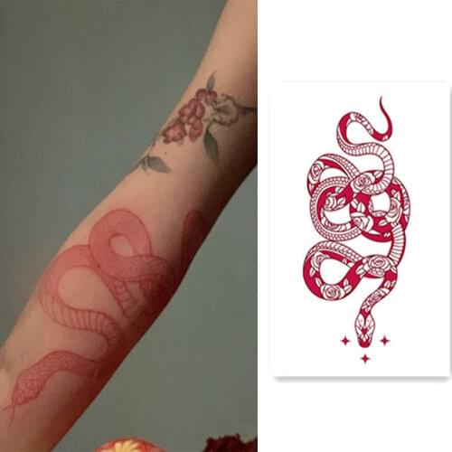 Big Size Sexy Pink Snake Waterproof Temporary Tattoo Stickers For Women Men Body Arm Art Waist Decals Fake Tatto tattoos 1pc