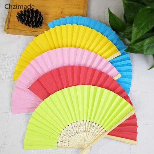 Candy Color Chinese Style Hand Held Fan Bamboo Paper Folding Fan Party Home Decor Fabric Pocket Wedding Gifts