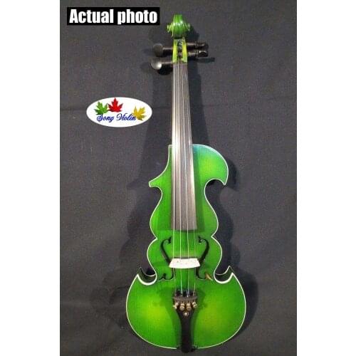 Green color solid wood best model 4/4 electric violin +Acoustic violin #5760