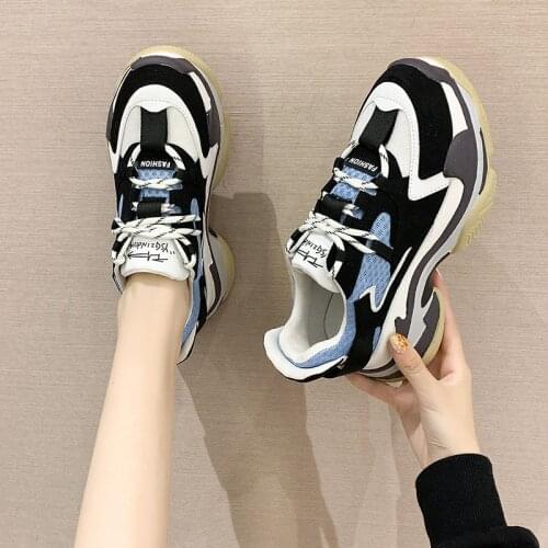 Women Platform Sneakers Spring Chunky Shoes Ladies Breathable Mesh Thick Bottom Sneakers Round Head Lace Up Fashion Womens Shoe