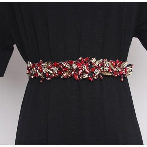 Womens runway fashion crystal beaded elastic Cummerbunds female Dress Corsets Waistband Belts decoration wide belt TB1213