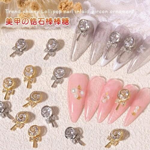 10 Pcs Luxury Zircon Lollipop Candy 3D Nail Art Decoration Diamond Crystal Jewelry Manicure Design Accessory
