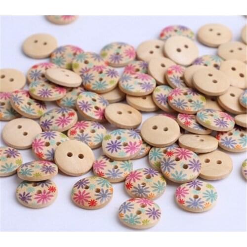 100pcs Mix Color Round 2 Holes Crafts Buttons Wood Natural 15mm Sewing Accessories Kids Sweater Shirt Children Coat Eco-Friendly