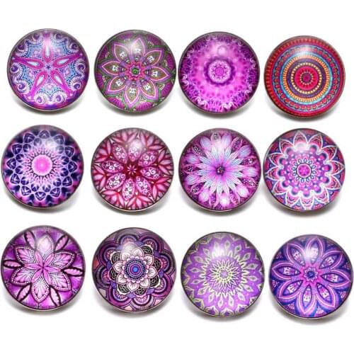 12pcs/lot Purple Series Theme Beautiful Exotic Pattern 18mm Snap Button Charms For 18mm Snaps Bracelet Snap Jewelry KZ0623