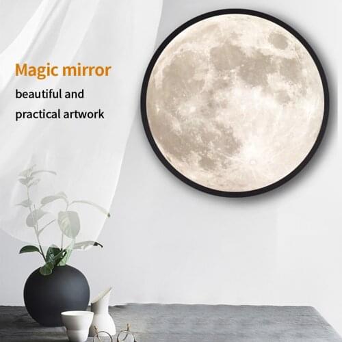 20/25cm Moon Mirror Lamp Round Moonlight Wall Decor Bedside Lamp Bedroom Home Room 3D Wall Decoration Makeup Mirror Night Light