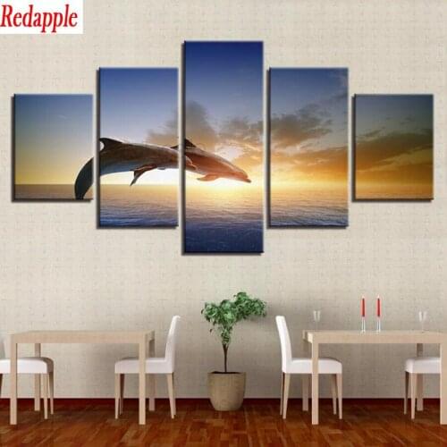 5d two dolphins diamond painting sea surface full drill rhinestone cross stitch diy mosaic diamond embroidery 5 Pcs kits hobby