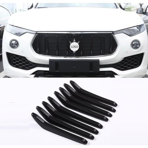 8pcs For Maserati Levante 2016 2017 2018 ABS Gloss Black and Carbon fiber Front Griller Trim Car Styling Accessories