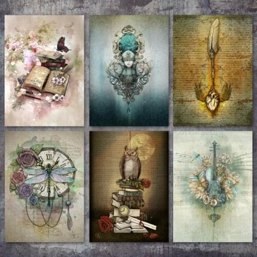 5D Diy Diamond Embroidery Mosaic Painting Round Square Drill Steampunk Feather Flower Violin Girl Owl Cross Stitch KitsZP-896