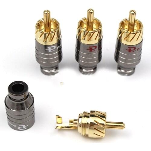Hifi 5mm Diameter RCA Cable Plug Audio Adapter Solder Gold Plated Copper Connector - ( 4 Pcs )